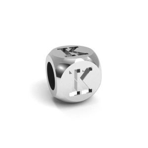 Ciondolo - cubo con lettera K*argento 925*CUBE K 4,8x4,8 mm