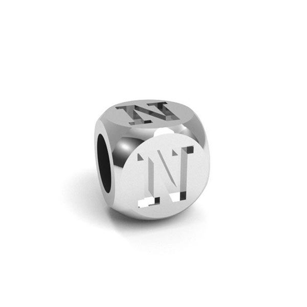 Ciondolo - cubo con lettera N*argento 925*CUBE N 4,8x4,8 mm