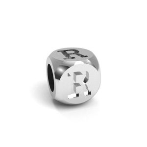 Ciondolo - cubo con lettera R*argento 925*CUBE R 4,8x4,8 mm
