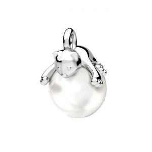 Ciondolo gatto, perla bianca*argento AG 925*ODL-00452 10x14 mm ver.2